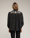 Camisa de cuadros con cuello mao y bordado en el hombro y espalda. (BLACK) - Tantra Spain
