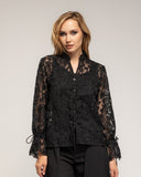 Camisa de encaje con cuello mao y detalles ajustatables en las mangas - Tantra Spain