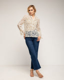 Camisa de encaje con cuello mao y detalles ajustatables en las mangas - Tantra Spain