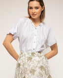 Camisa de manga corta cuello fruncido, volantes y textura (White) - Tantra Spain