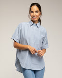 Camisa de manga corta de rayas con bolsillo (AZUL) - Tantra Spain