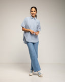 Camisa de manga corta de rayas con bolsillo (AZUL) - Tantra Spain