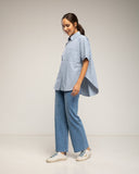Camisa de manga corta de rayas con bolsillo (AZUL) - Tantra Spain