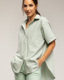 Camisa de manga corta de rayas con bolsillo (VERDE) - Tantra Spain