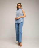 Camisa semitransparente sin mangas con flores. (BLUE) - Tantra Spain