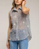 Camisa semitransparente sin mangas con flores. (GRIS) - Tantra Spain