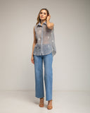 Camisa semitransparente sin mangas con flores. (GRIS) - Tantra Spain