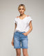 Camiseta con cuello pico y lentejuelas y abalorios en los hombros. - Tantra Spain