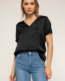 camiseta de manga corta seda cuello pico (Black) - Tantra Spain
