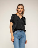 camiseta de manga corta seda cuello pico (Black) - Tantra Spain