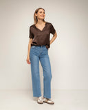 camiseta de manga corta seda cuello pico (Brown) - Tantra Spain