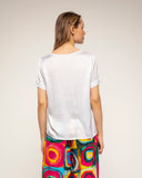 camiseta de manga corta seda cuello pico (White) - Tantra Spain