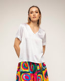 camiseta de manga corta seda cuello pico (White) - Tantra Spain