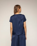 camiseta de manga corta seda cuello redondo (Navy) - Tantra Spain