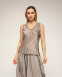 camiseta manga corta cuello pico seda delante punto detras (Beige) - Tantra Spain