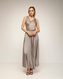 camiseta manga corta cuello pico seda delante punto detras (Beige) - Tantra Spain
