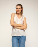 camiseta manga corta cuello pico seda delante punto detras (Ecru) - Tantra Spain