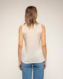 camiseta manga corta cuello pico seda delante punto detras (Ecru) - Tantra Spain