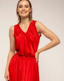 camiseta manga corta cuello pico seda delante punto detras (Red) - Tantra Spain