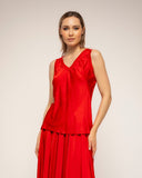 camiseta manga corta cuello pico seda delante punto detras (Red) - Tantra Spain