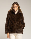 Chaqueta de pelo sintetico con capucha. Brown. - Tantra Spain