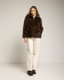Chaqueta de pelo sintetico con capucha. Brown. - Tantra Spain