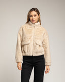 Chaqueta de pelo sintetico con cintura ajustable. Ecru. - Tantra Spain