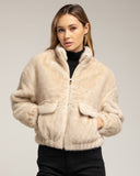 Chaqueta de pelo sintetico con cintura ajustable. Ecru. - Tantra Spain