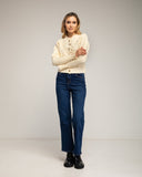 Chaqueta de punto de crochet con detalles de pompones y flores. (ECRU) - Tantra Spain