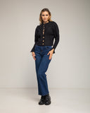 Chaqueta de punto de crochet con detalles de pompones y flores. (NEGRO) - Tantra Spain