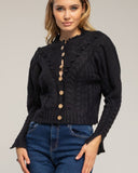 Chaqueta de punto de crochet con detalles de pompones y flores. (NEGRO) - Tantra Spain
