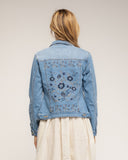 Chaqueta denim con bordados de flores en la espalda, strass y lentejuelas - Tantra Spain