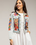 Chaqueta denim con dibujo africano bordado y lentejuelas - Tantra Spain
