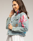 Chaqueta denim con dibujo de mariposa bordado y lentejuelas - Tantra Spain
