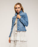 Chaqueta denim con textura en la espalda Small things blanco, strass y tachuelas - Tantra Spain