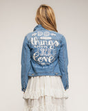 Chaqueta denim con textura en la espalda Small things blanco, strass y tachuelas - Tantra Spain