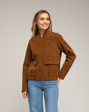 Chaqueta tipo ante con cierre clip bolsillos frontales con tapa y frunce en la cintura - Tantra Spain