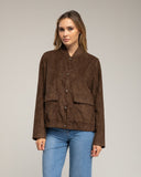 Chaqueta tipo ante con cierre clip bolsillos frontales con tapa y frunce en la cintura - Tantra Spain