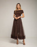 Fada midi de tul, con encaje en la parte inferior y detalles de lazos (MARRON) - Tantra Spain