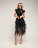 Falda de tul midi con cintura elastica y largo irregular - Tantra Spain
