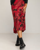 Falda estampada midi con seda, vuelo y cintura elástica. - Tantra Spain