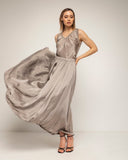 falda larga de vuelo con cintura elastica (Beige) - Tantra Spain