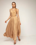 falda larga de vuelo con cintura elastica (Camel) - Tantra Spain