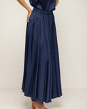falda larga de vuelo con cintura elastica (Navy) - Tantra Spain