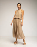 Falda midi con cintura elástica y varias capas (CAMEL) - Tantra Spain