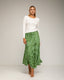 Falda midi con seda, estampado geométrico, vuelo, bolsillos y cintura elástica. - Tantra Spain