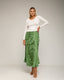 Falda midi con seda, estampado geométrico, vuelo, bolsillos y cintura elástica. - Tantra Spain