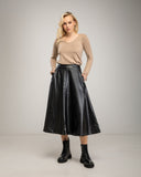 Falda Midi de Polipiel Corte A con Bolsillos - Tantra Spain