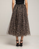 Falda midi de tul con varias capas, corte en A, de animal print, cintura elástica - Tantra Spain