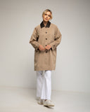 Gabardina tres cuartos con bolsillos frontales y cuello de polipiel - Tantra Spain